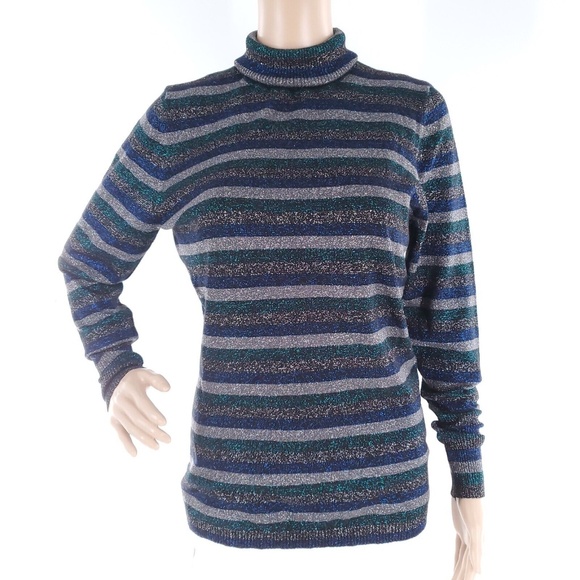 NEW sparkle Metallic  lurex Striped turtleneck sweater S - Picture 14 of 15